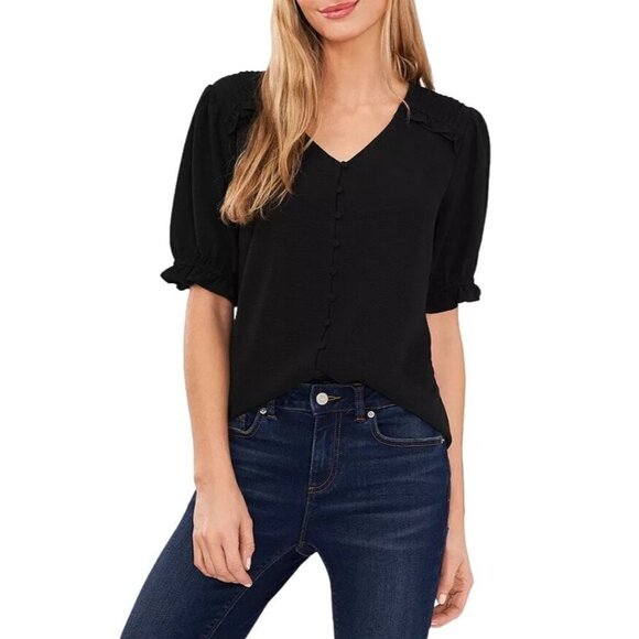 CeCe Women's Pintuck Shoulder Button Front Blouse - Picture 1 of 12